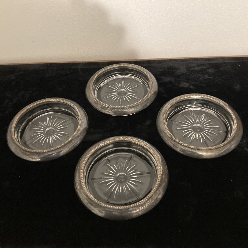 Vintage Crystal And Silver Plate Coasters