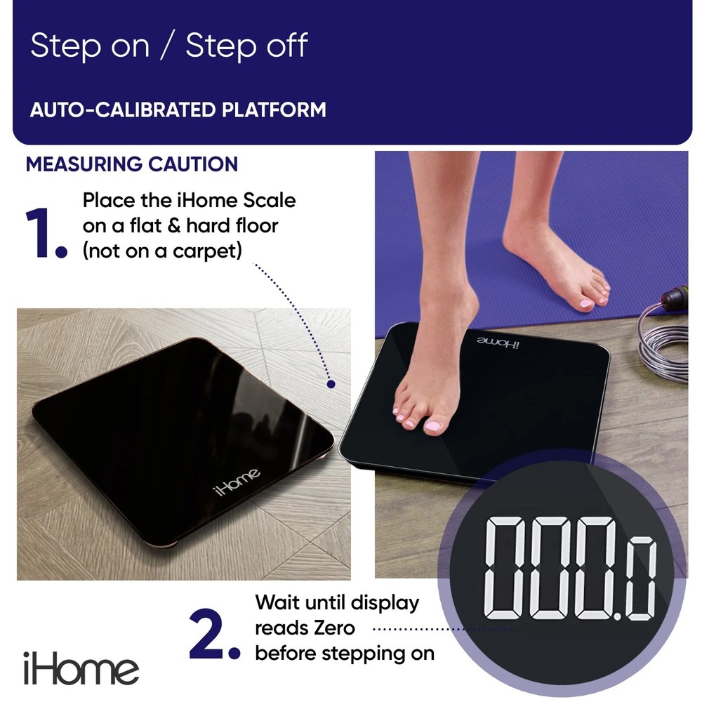 iHome Digital Battery Powered Bathroom Scale 397 lbs, Black