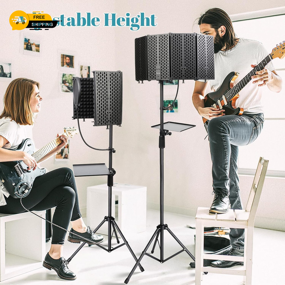 Microphone Stand with Isolation Shield and Pop Filter for Recording