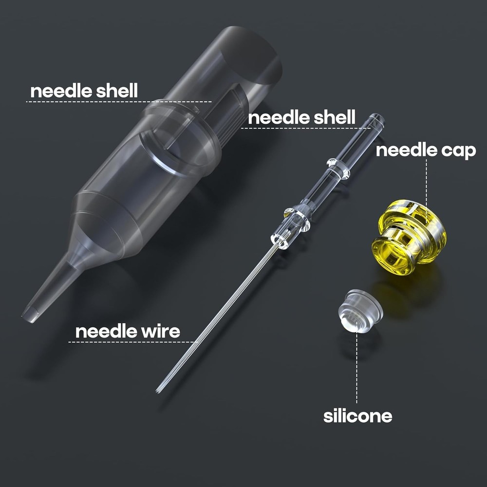 Poseidon Tattoo Cartridge Needles - 50 Assorted Disposable Sizes for Precision