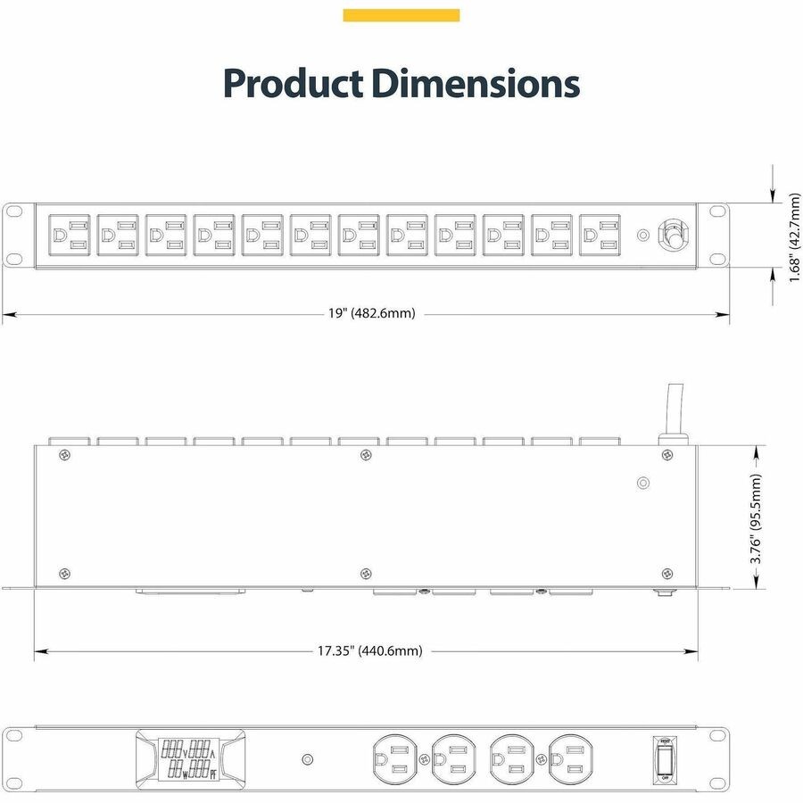 StarTech 16-Outlet Horizontal Rack Mount Metered PDU (16nm8rackmountpdu)