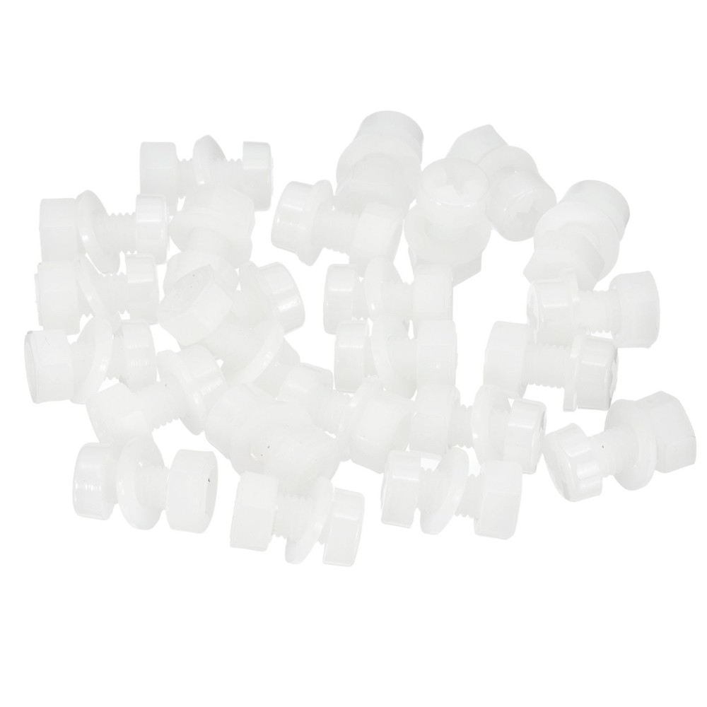 M5x10mm White Nylon Bolts Plastic Nuts Full Thread Head Screws, 24 Sets