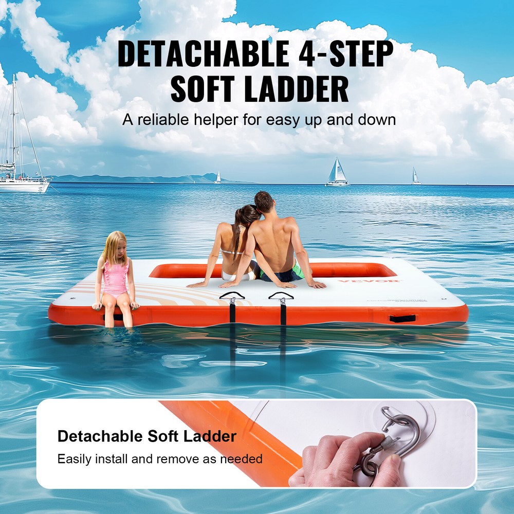 VEVOR Inflatable Floating Dock 10x10FT Water Dock Platform with 4*7FT Mesh Pool