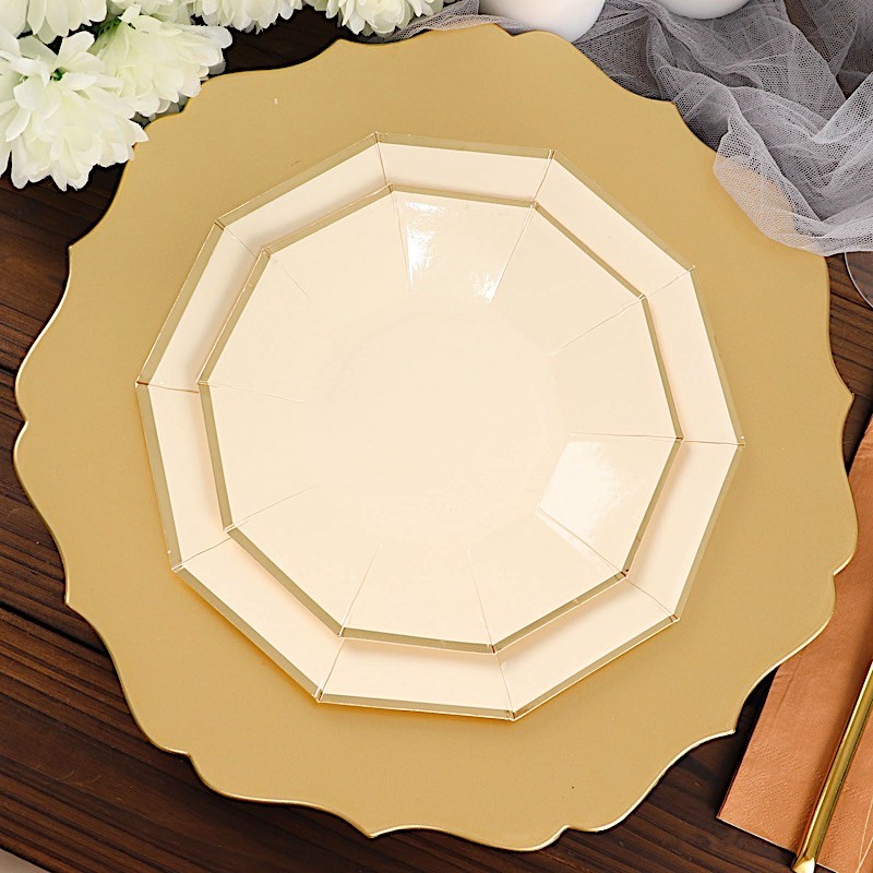 25 BEIGE 7" Decagon Salad Dinner Paper Plates Disposable Tableware