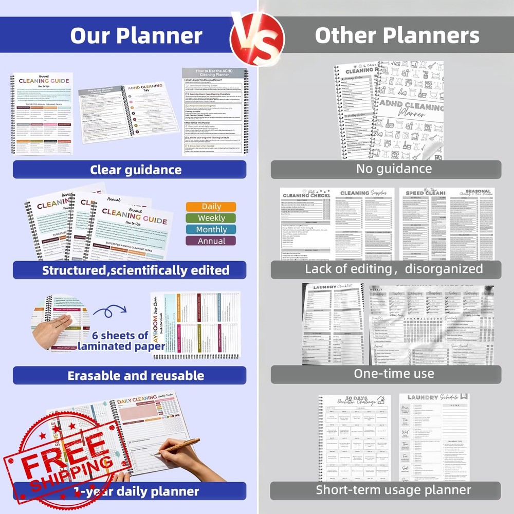 ADHD Cleaning Planner Undated House Chore Schedule