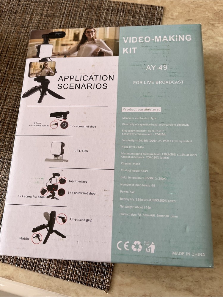 AY-49 Live Broadcast Video Making Kit Black, Tripod, Light, Microphone