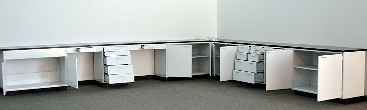 32' Laboratory L Design Cabinet / Casework / w/ Countertops / E1-500