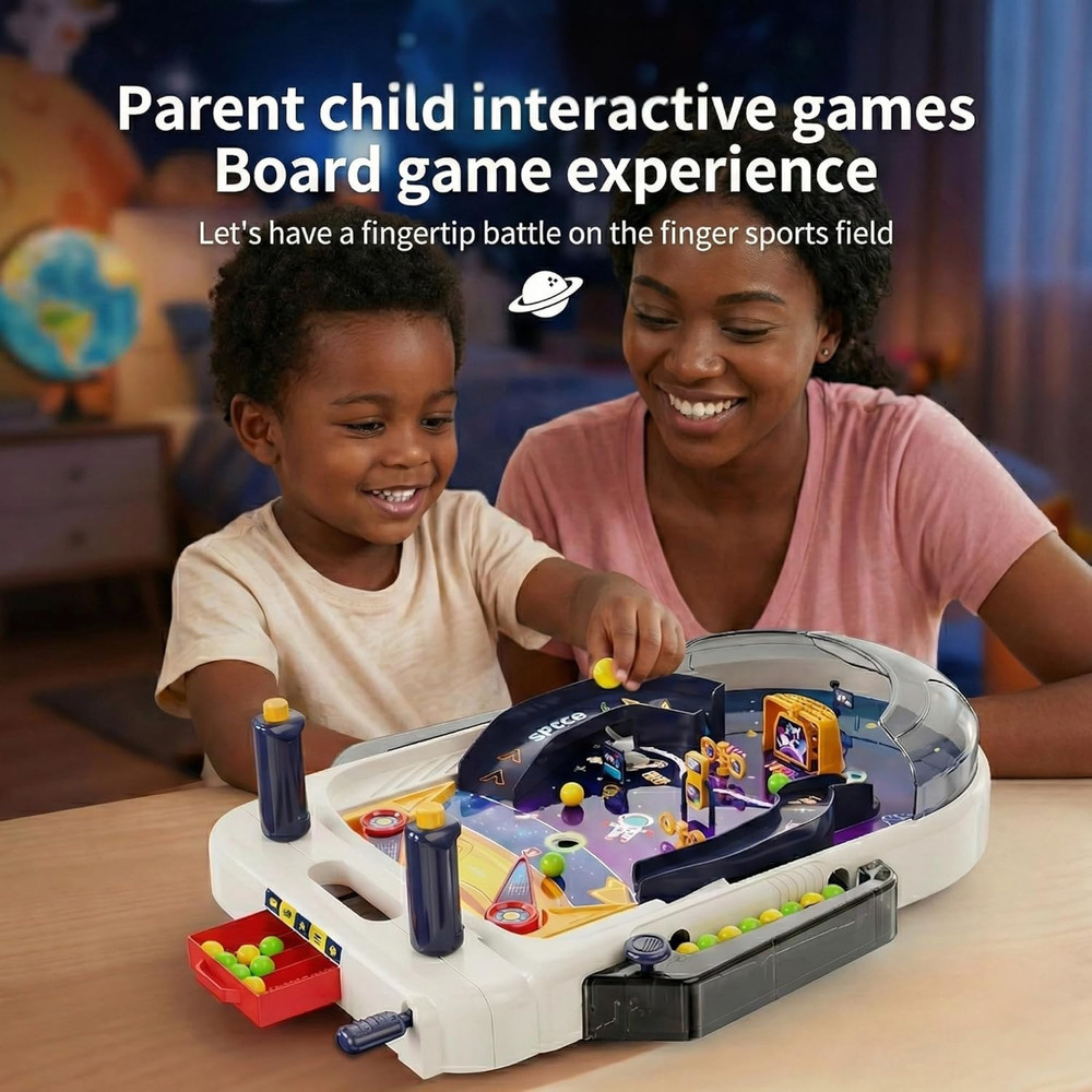 Tabletop Pinball Machine — Space Board Game with Obstacles, Pull-Rod Launcher, T
