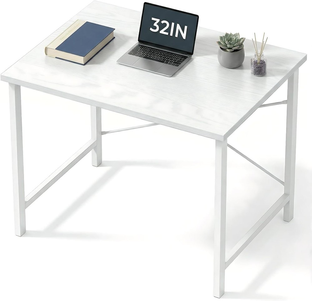 Small Computer Desk 32 Inch Office Writing Study Table with Metal Frame White