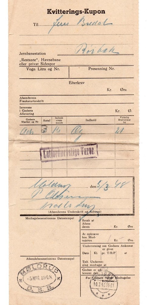 DENMARK: Freight receipt 1948.