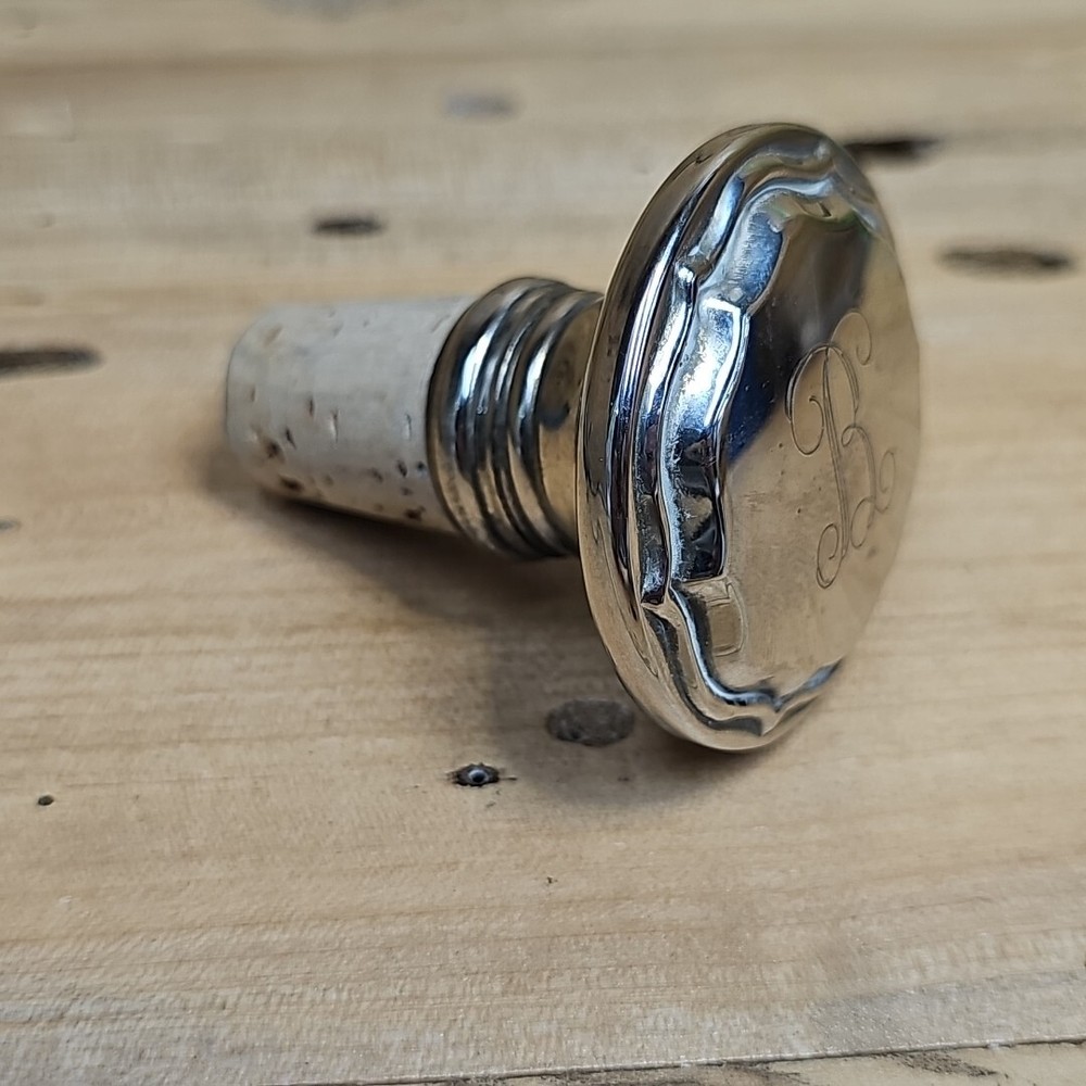 Vintage Silver Plated Wine Cork W "B" Initial A892