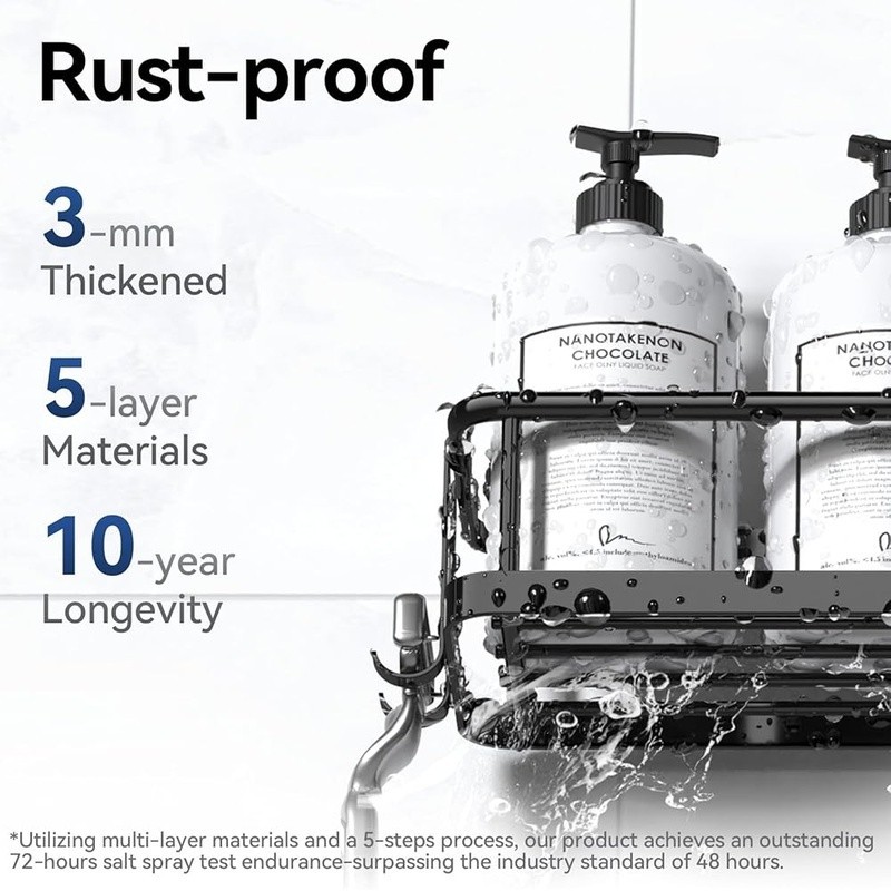 Large Capacity Shower Caddy Organizer 6 Piece Rustproof Adhesive Hooks New