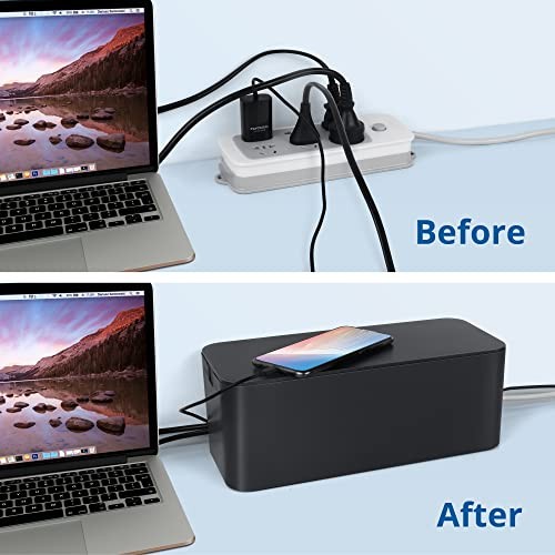 Cable Management Box Black, 2Pack Cord Organizer Box - Extra Large and Medium