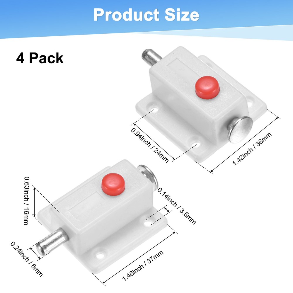 4-Pack Plastic Push Button Spring Loaded Latch for Cabinet Door [White]