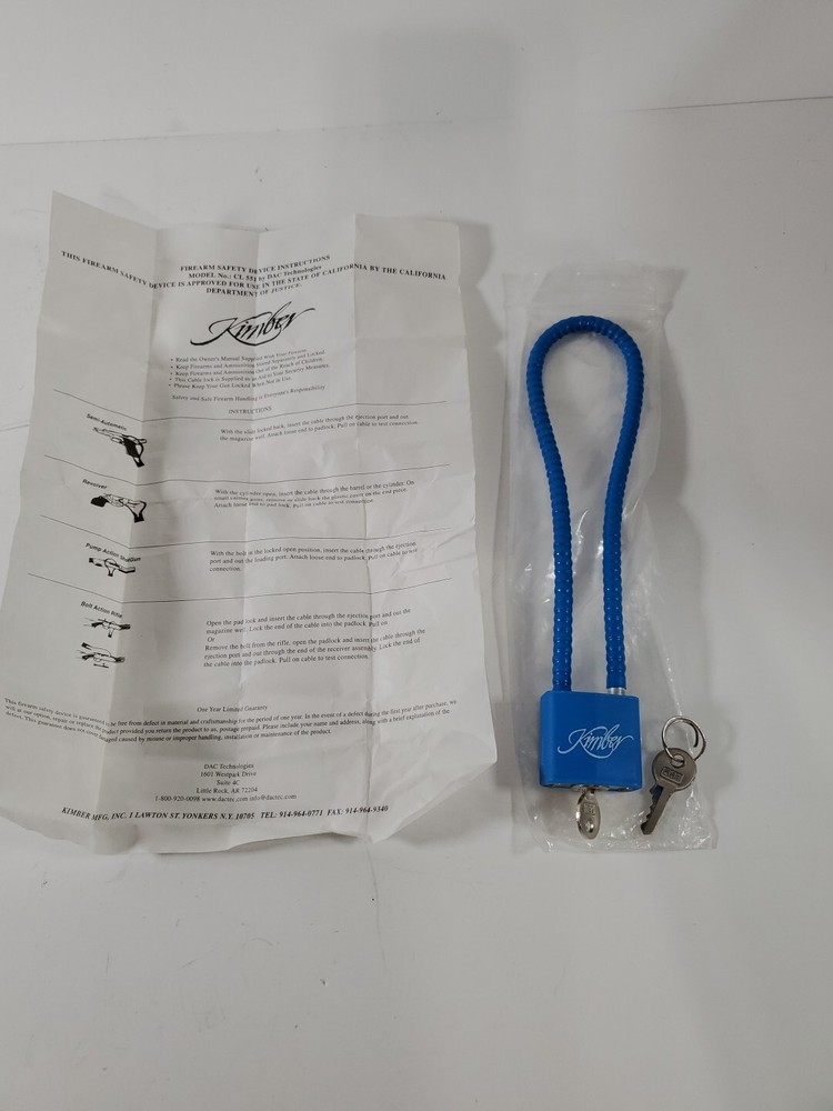 Kimber Blue Cable Gun Lock w/ 2 Keys
