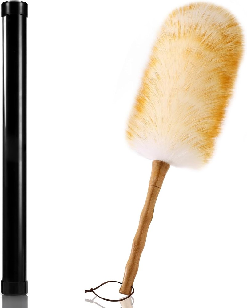 Lbs Wool Duster with Solid Bboo Handle, Leather Hang Strap, 18.9 inch