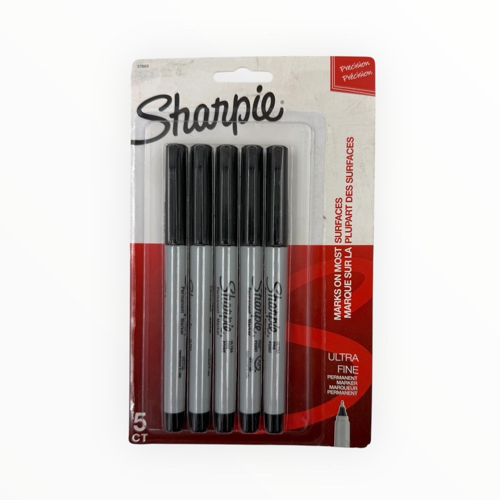 5 Markers Sharpie Ultra Fine Tip Permanent Marker Needle Tip Black Sharpies