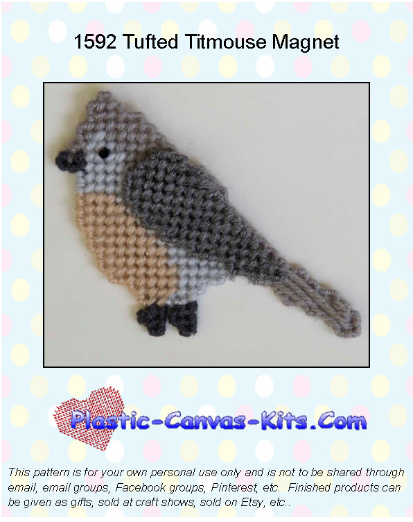 Tufted Titmouse Bird Magnet-Plastic Canvas Pattern or Kit