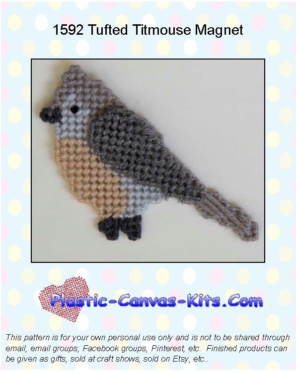 Tufted Titmouse Bird Magnet-Plastic Canvas Pattern or Kit