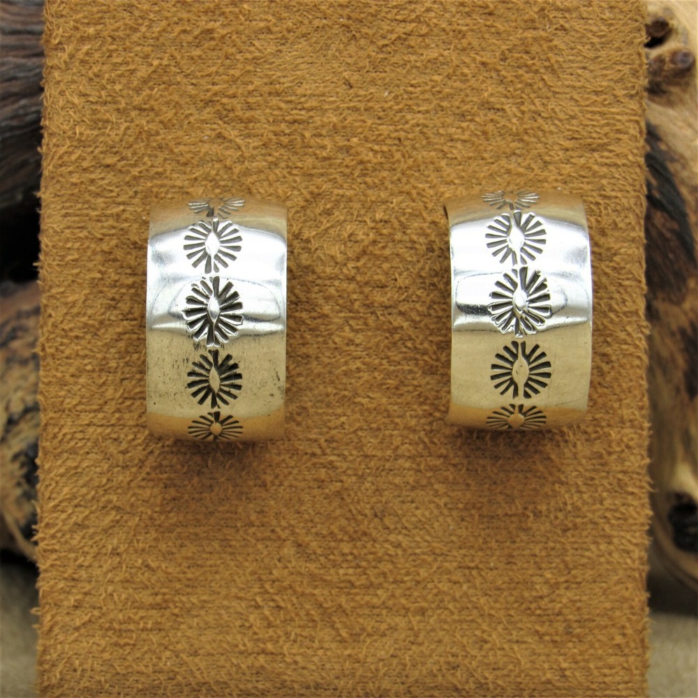 Wide Southwest Sterling Silver Post Hoop Earrings
