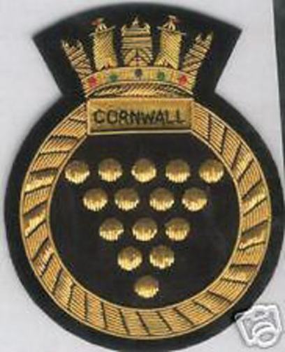 British HMS Royal Navy Cornwall Patch Badge Fleet Ship Cruiser Class War Battle