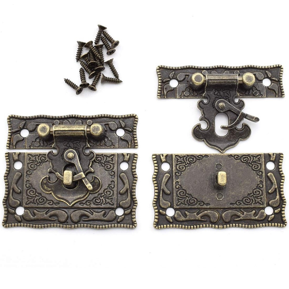 SDTC Tech Antique Bronze Rectangle Right Hook Hasp Latch and Engraved