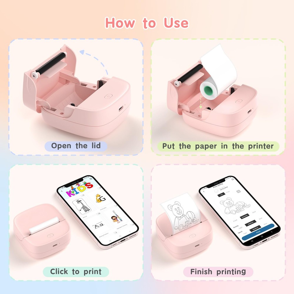 Gloryang JD-23 Sticker Printer, Mini Portable Thermal Printer 2 inch, Pink