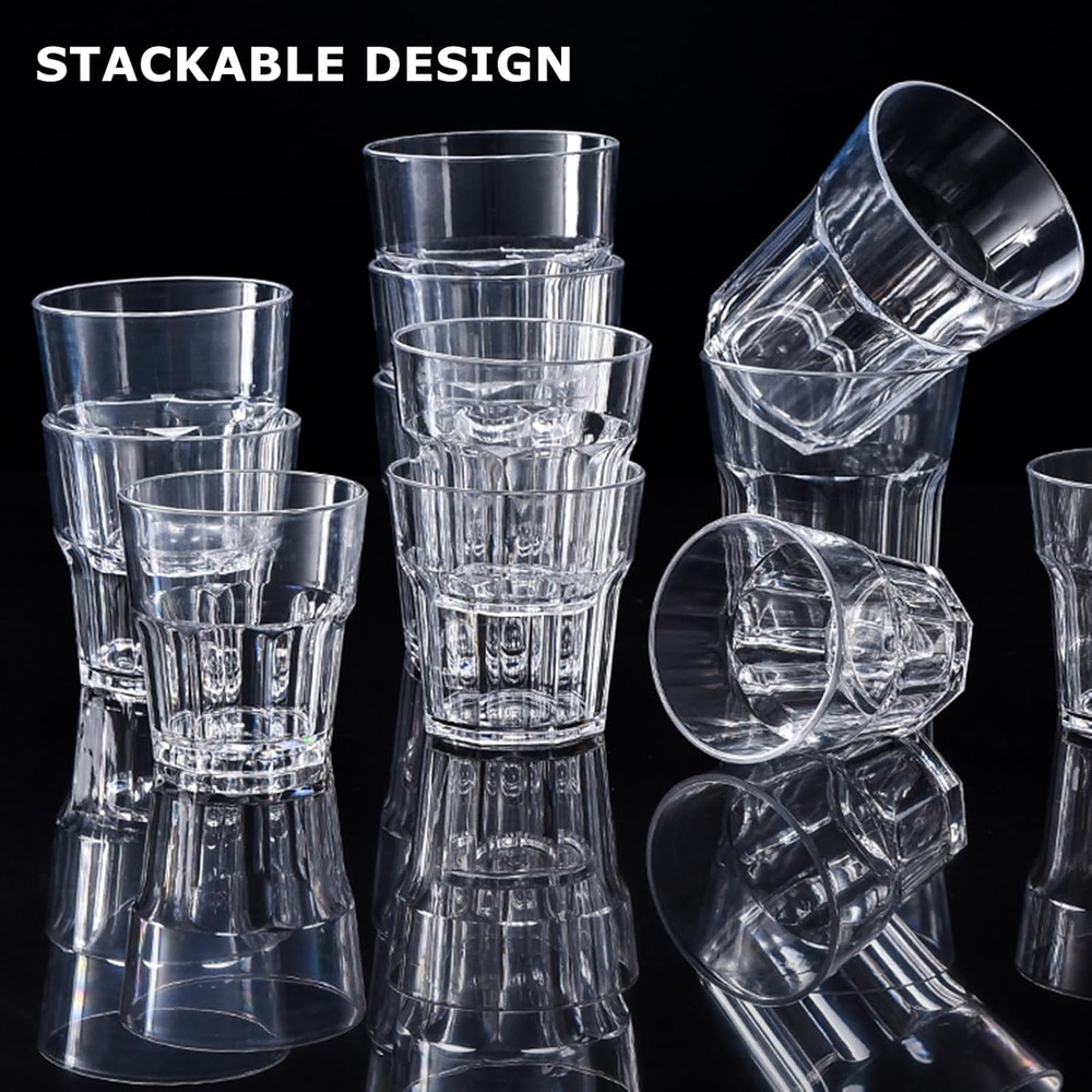 16 Pack 8 Oz Plastic Drinking Glasses BPA Free Unbreakable Juice Cups Stackable