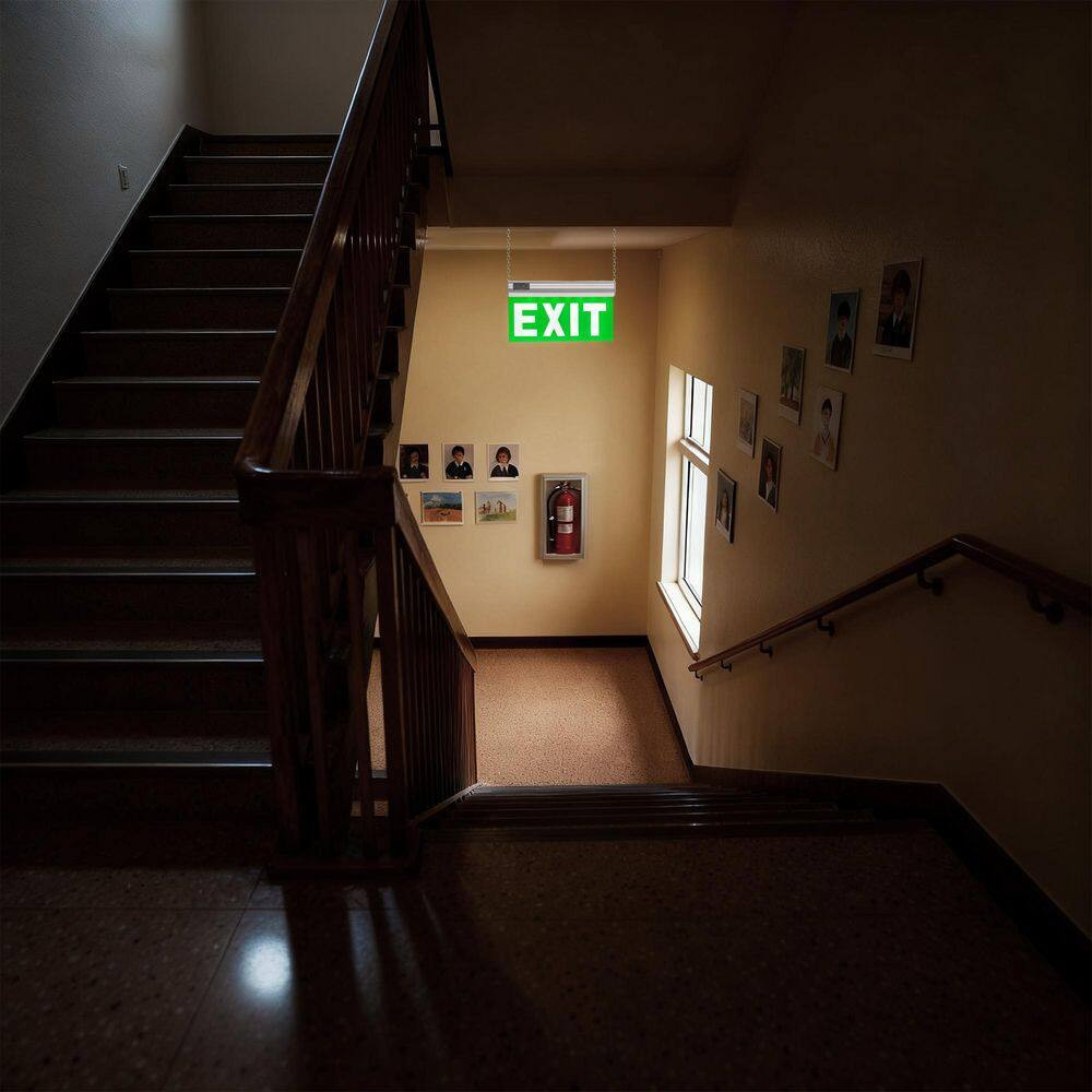 3-Watt Green LED Edge Lit Exit Sign, Single Sided Emergency Exit Light with Brus