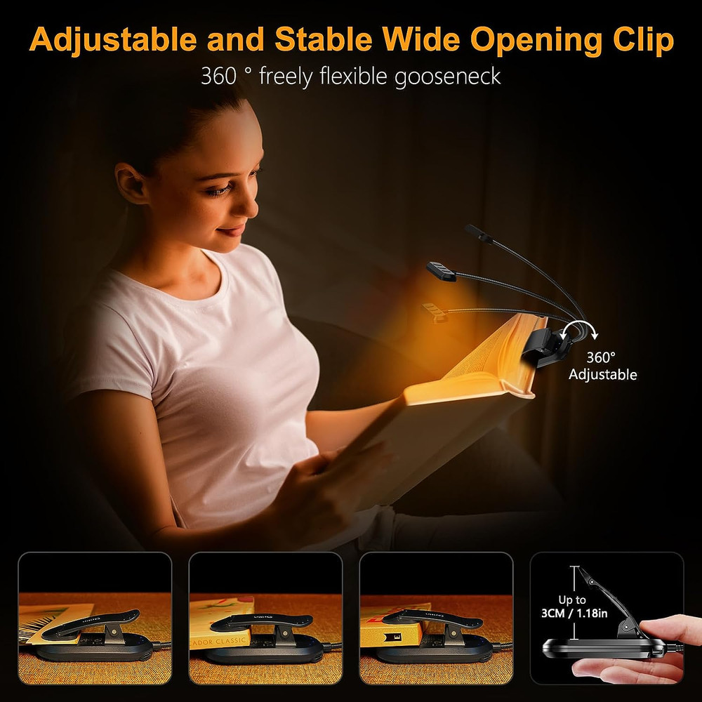 Gritin Rechargeable Book Light for Reading in Bed with 19 LED &Memory Function-E