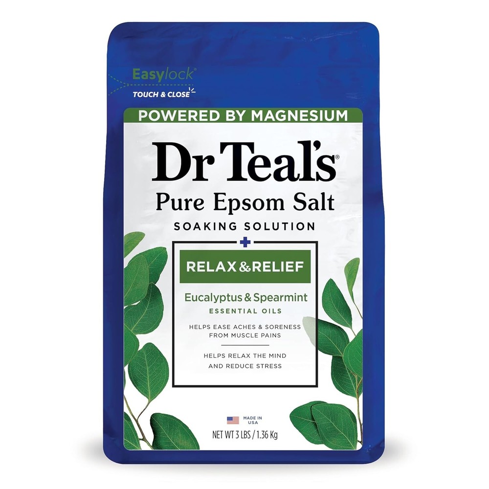 Dr Teal's Epsom Magnesium Salt Soak, Relax & Relief, 3 lbs, Eucalyptus & Spearmi