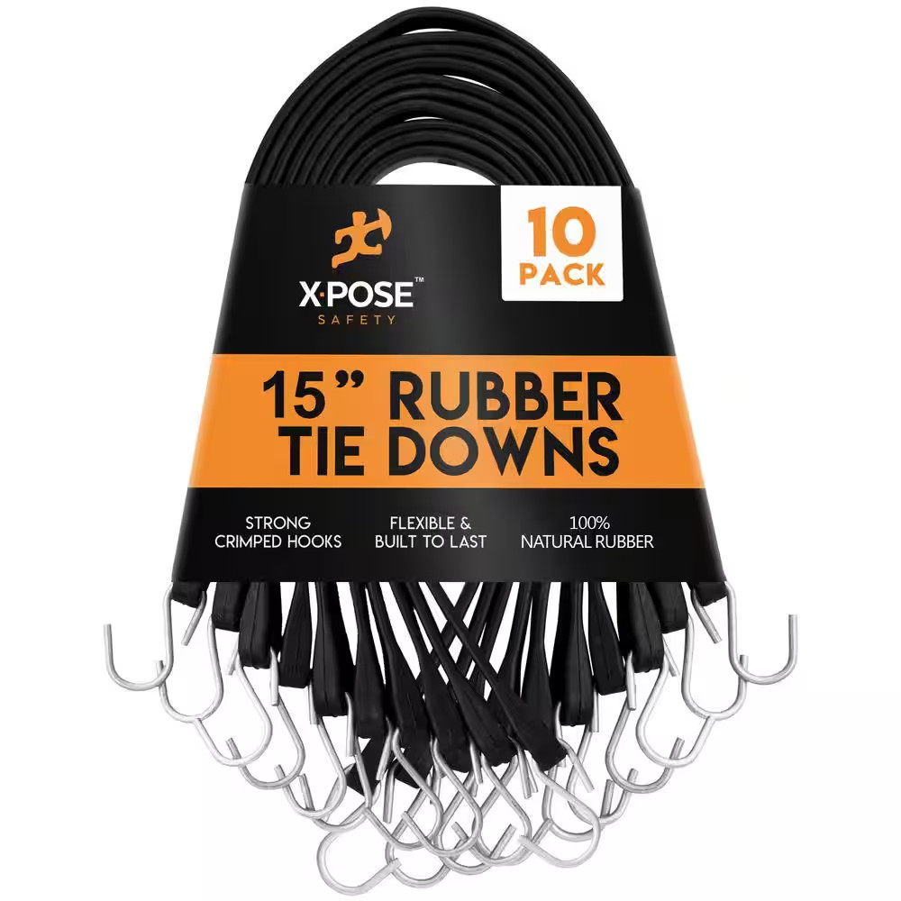 15 In. Molded Rubber Tie down Straps - 10 Pack