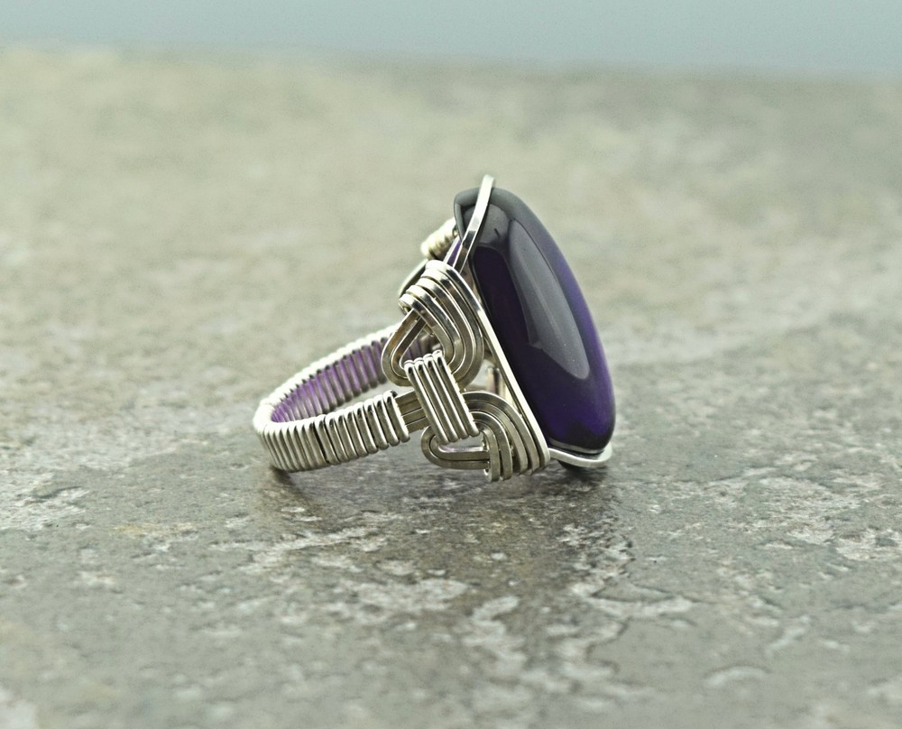 Handcrafted Sterling Silver Large Amethyst Quartz Wire Wrapped Ring