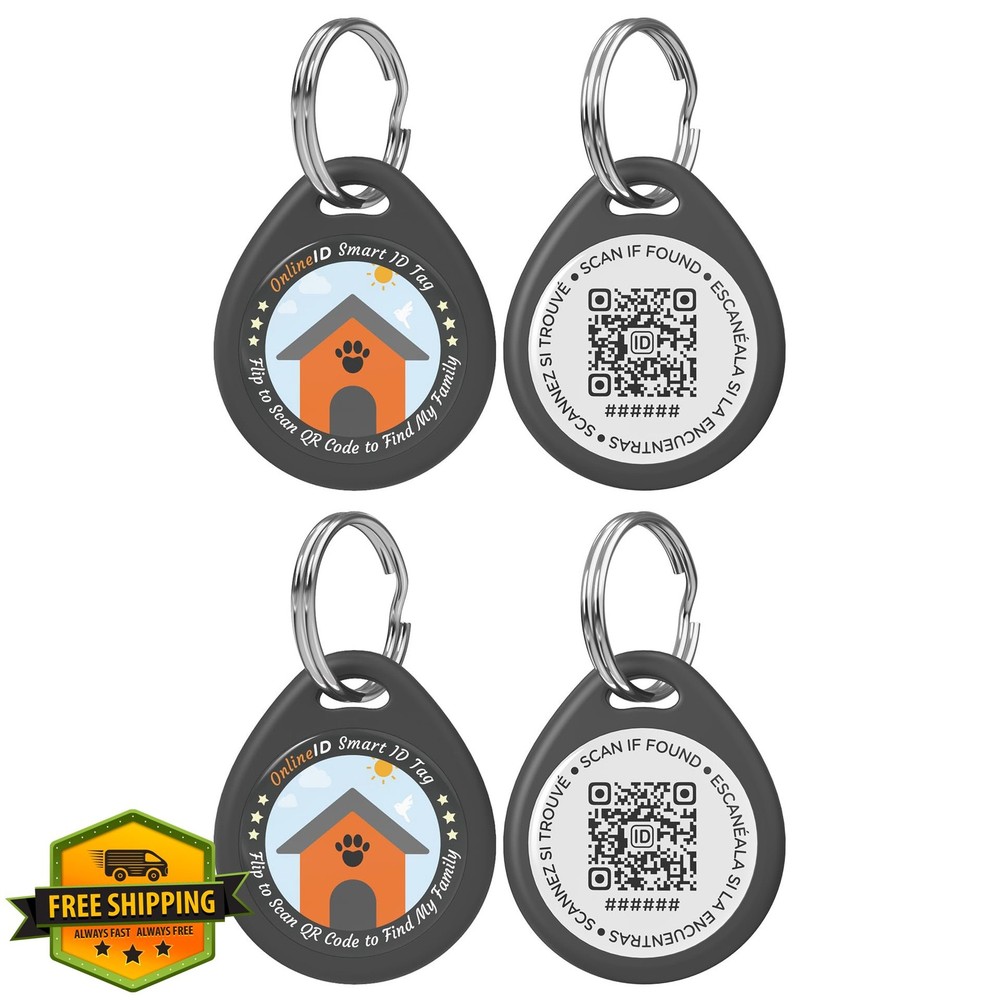 2pk Personalized QR Code Dog Tags - Black L, Editable ID Name and Phone