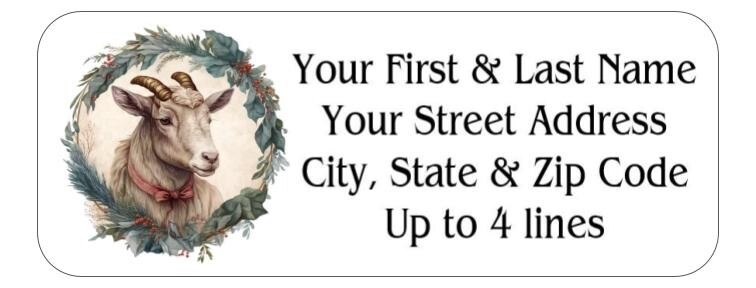 150 Christmas Primitive Goat Wreath Mailing Return Address Labels Personalized