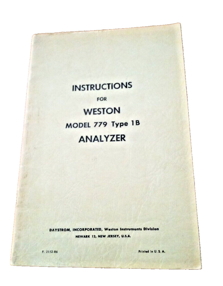 Weston Instructions for Model 779 Type 1B  Analyzer