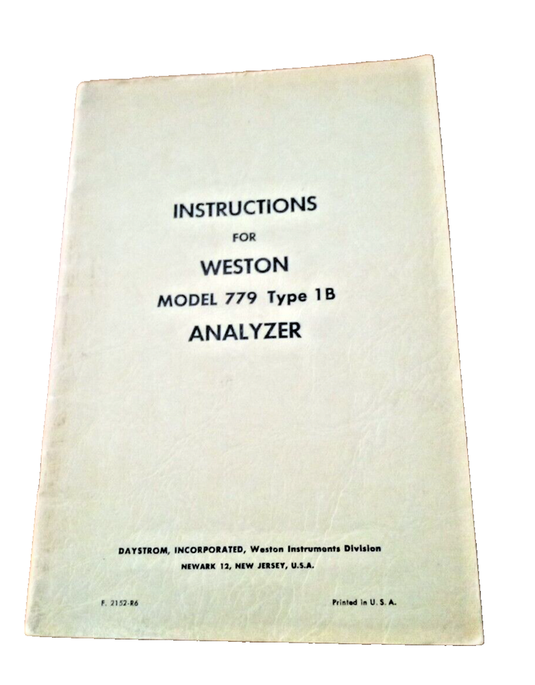 Weston Instructions for Model 779 Type 1B Analyzer