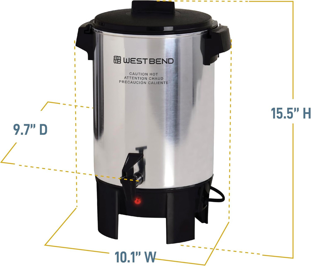 Coffee Urn Highly-Polished Aluminum Features Automatic Temperature Control with