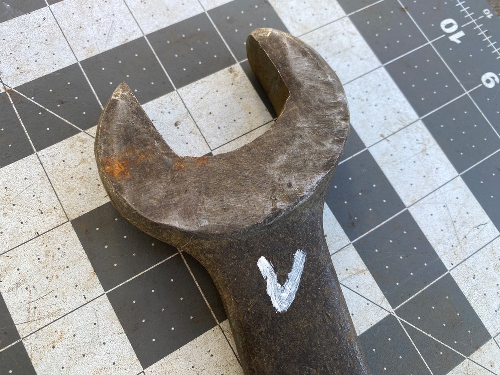 1-5/8" Single Open-End Wrench, (? Co. #?) 12" long,