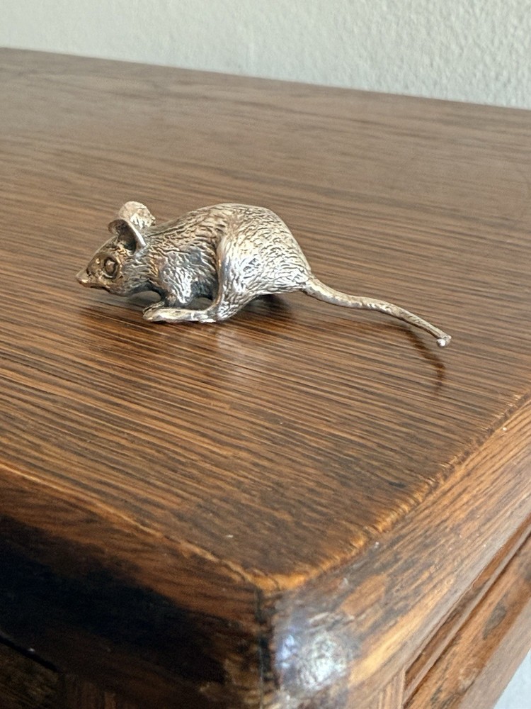 Vintage Sterling Solid Silver Miniature Mouse Mice Figure In 925 Silver Standard