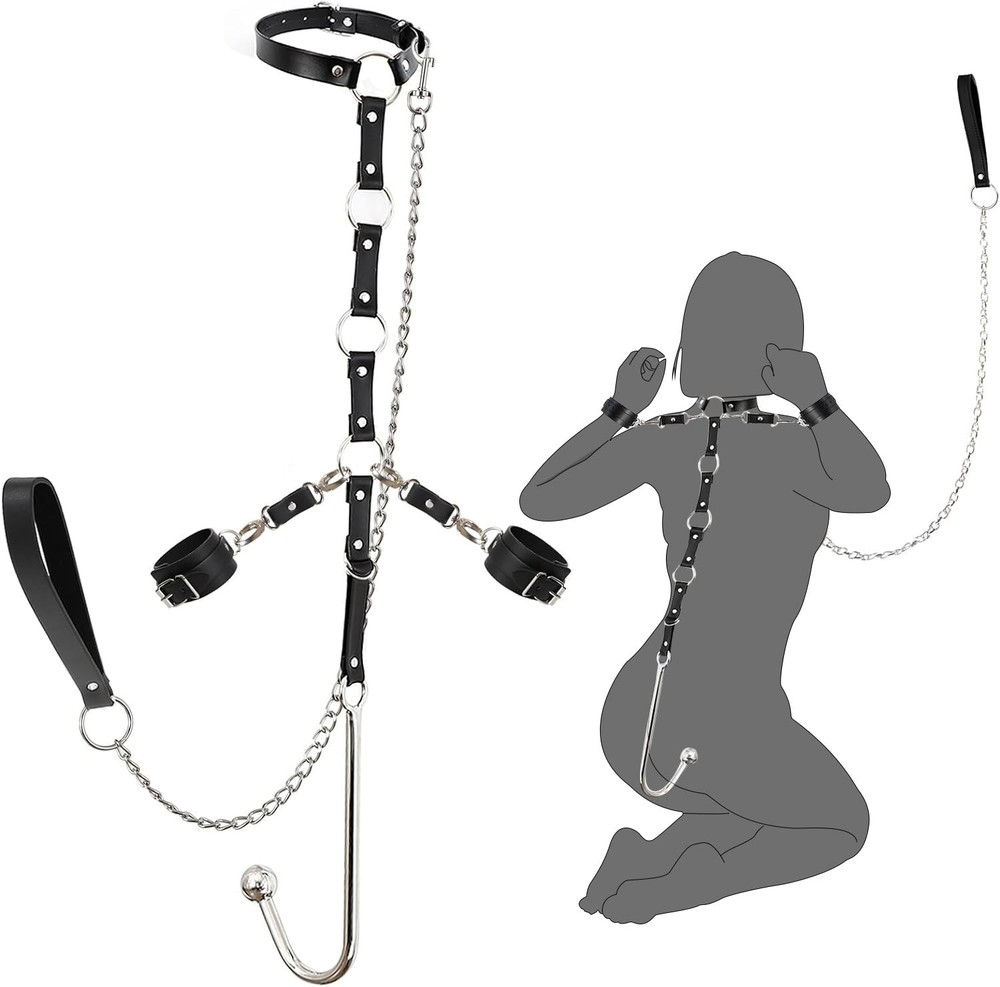 Complete BDSM Starter Kit with Anal Hook, Adjustable Neck Wrist Restraints H...