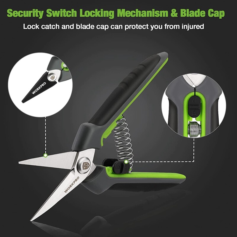 WORKPRO 2 Packs Pruning Shears 6.5" Gardening Scissors Snips Clippers Pruner Set