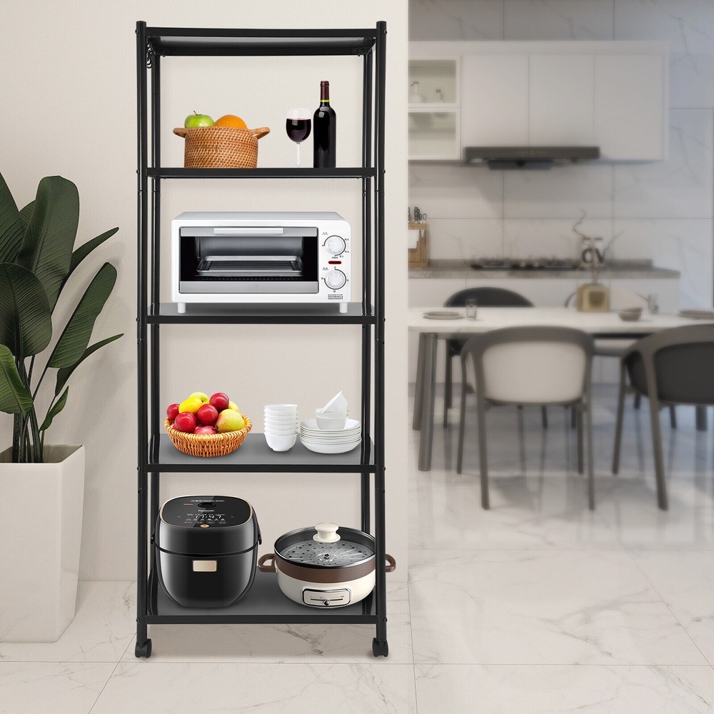 Adjustable Kitchen Storage Shelf With Wheels 5-tier Shelving Rack Storage Rack