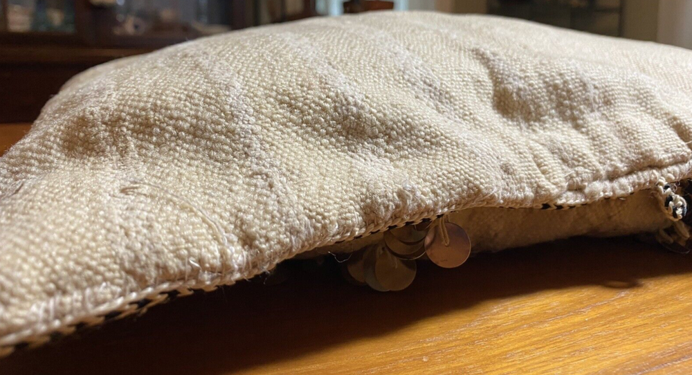 Moroccan Vintage Handmade Pillow Berber Wedding Blanket Sequins