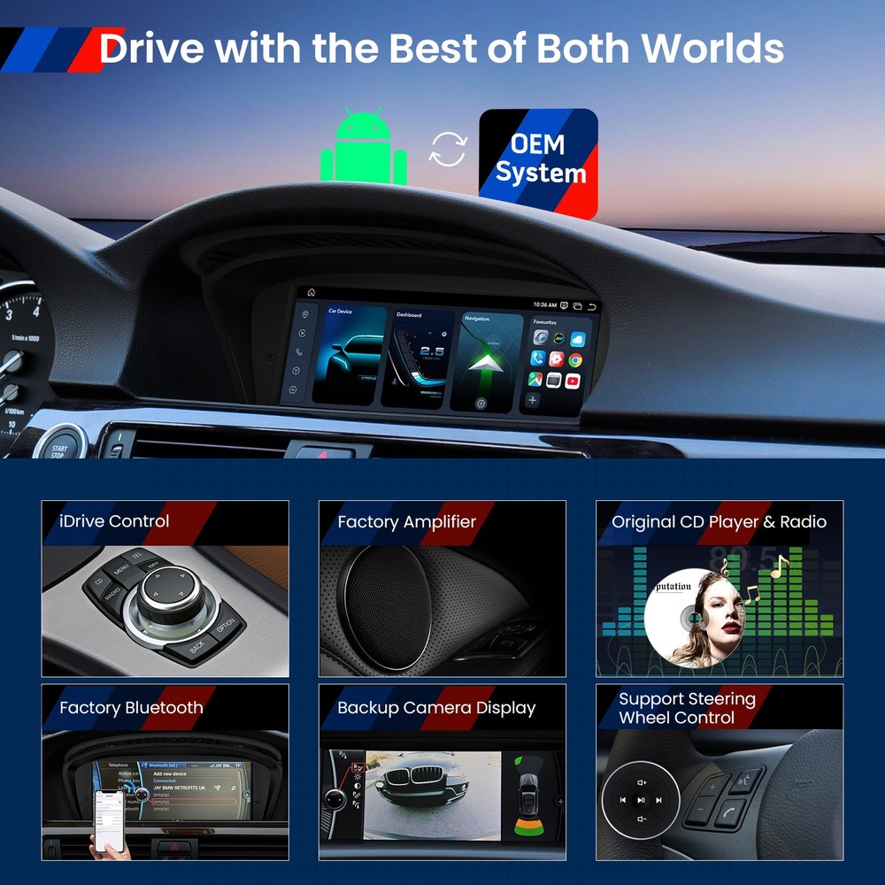 Display Screen for BMW E60/E61/E90/E91/E92/E93 CIC Android 14 8+128G CarPlay 4G