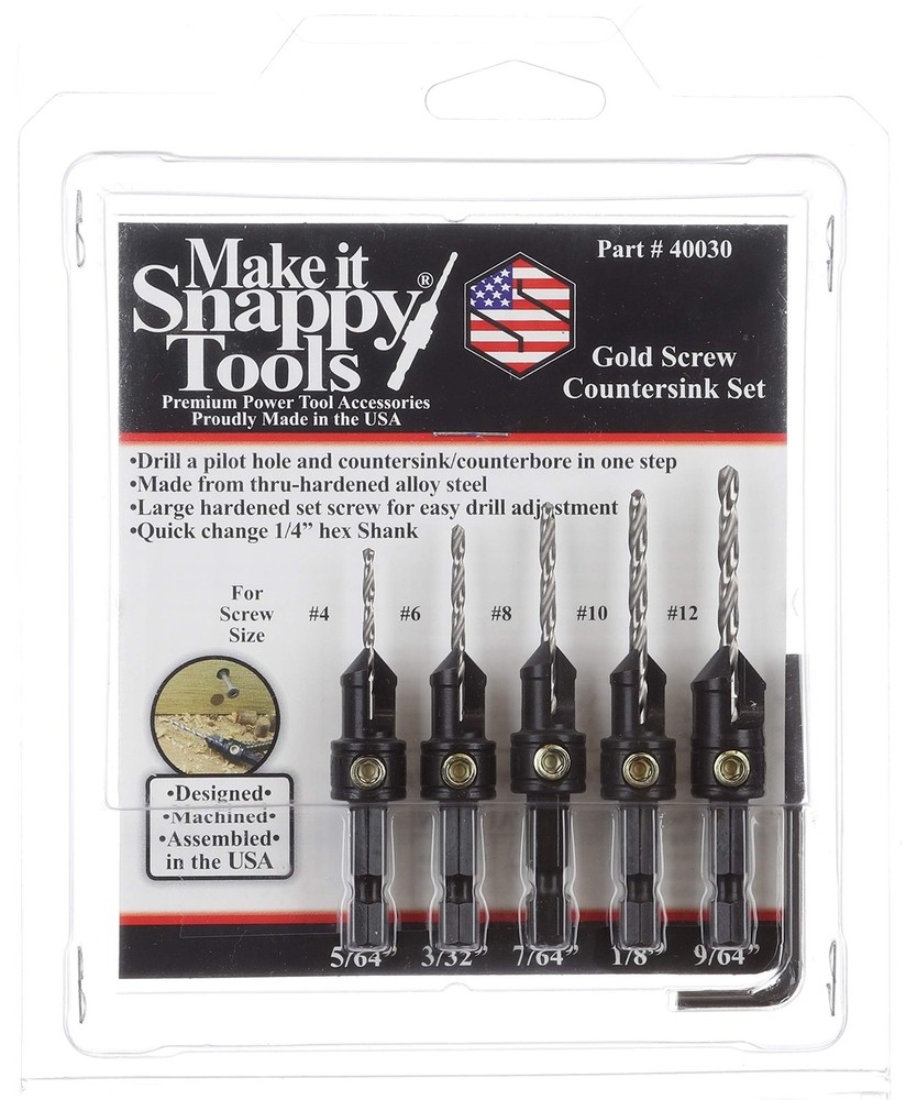 Make it Snappy Tools Brand Quick-Change 5-Pc. Countersink Drill Bit Set with ...