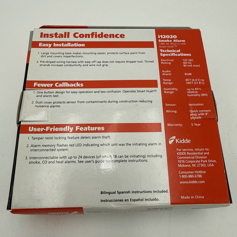 Kidde I2020 Replacement Hardwired Smoke Alarm 120V Quick Connect Harness