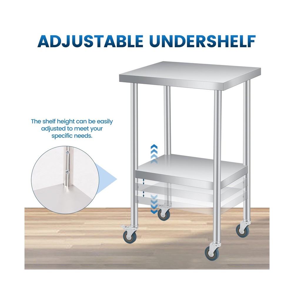 Stainless Steel Table, 24" x 14" Heavy Duty Worktable with Adjustable Undersh...