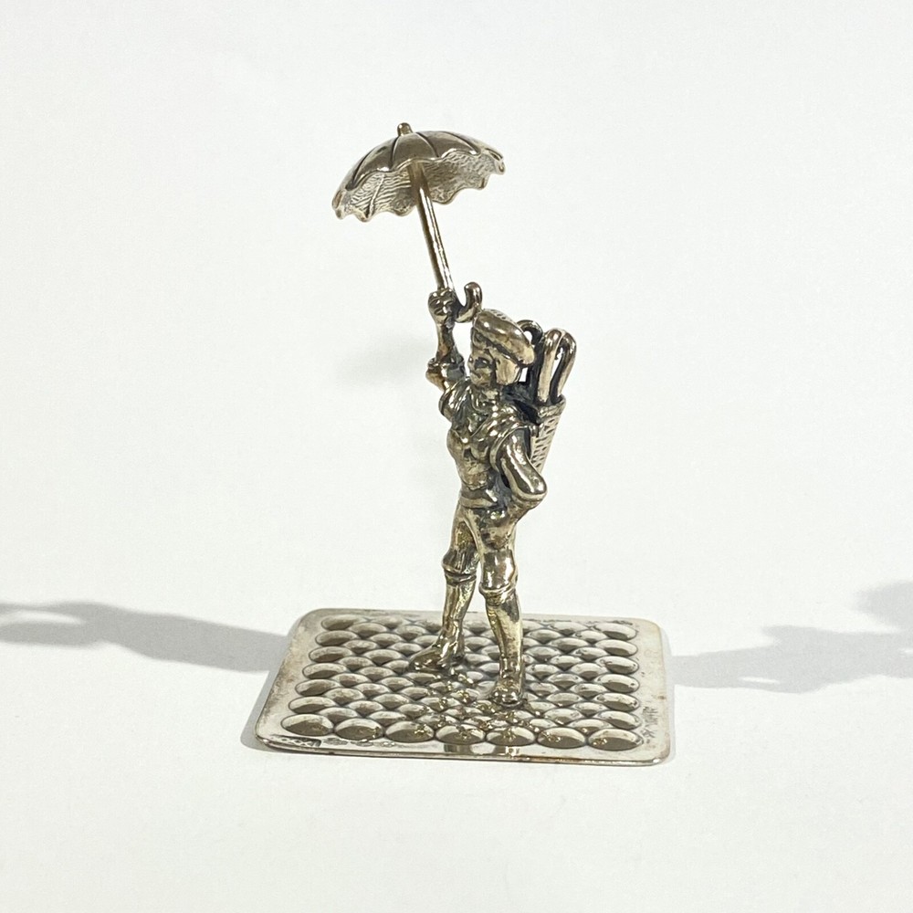 vintage solid silver Man with umbrella miniature, hallmarked Dutch figurine