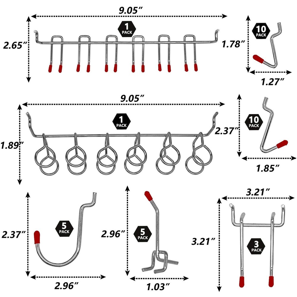 114 pcs Pegboard Hooks Assortment with Metal ['Silver', 'Red', 'Black']